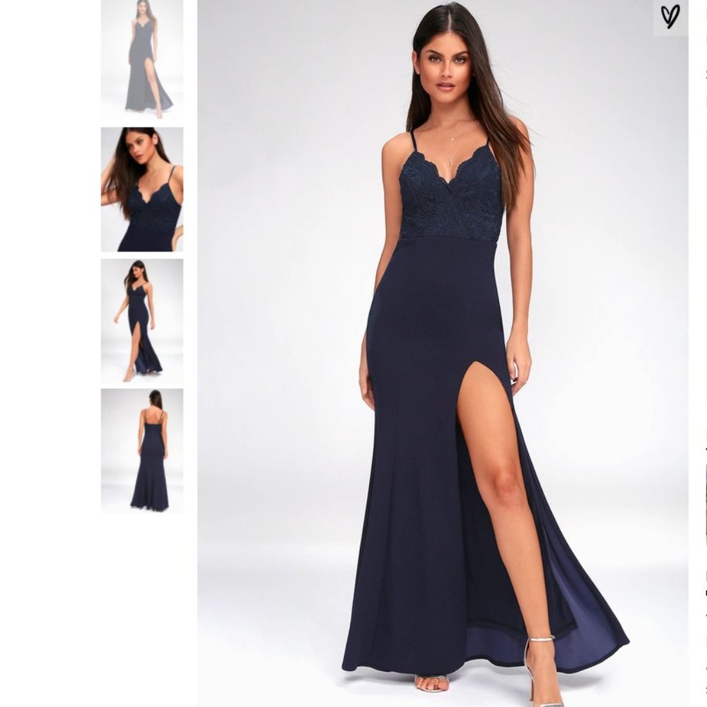 Lulu's Leandra Navy Blue Lace Maxi Dress
